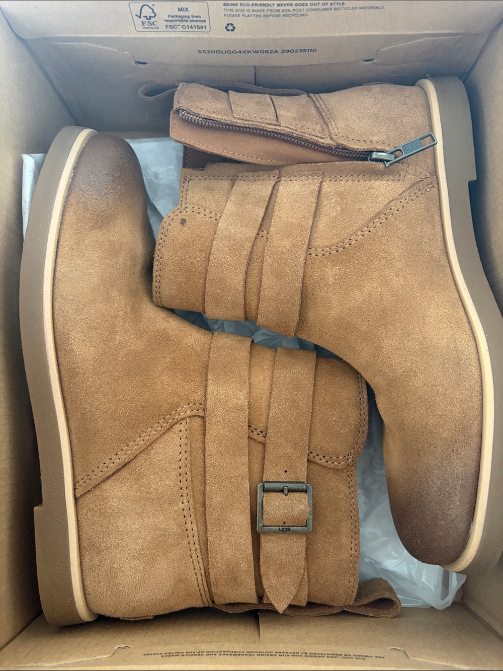 UGG Tan Suede Ankle Booties with Buckle- size 6.5